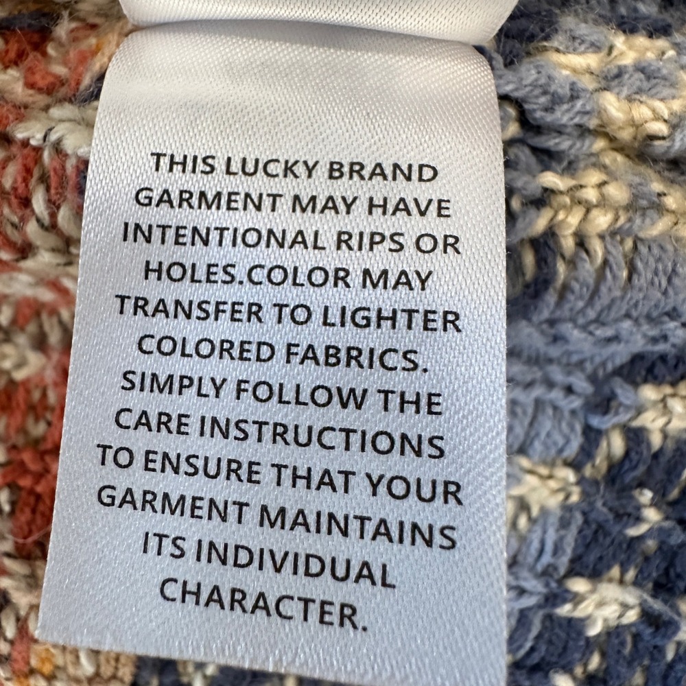 Lucky Brand Cardigan Sweater Sz Large Beige Southwestern Aztec Knit Open Front - Picture 10 of 10